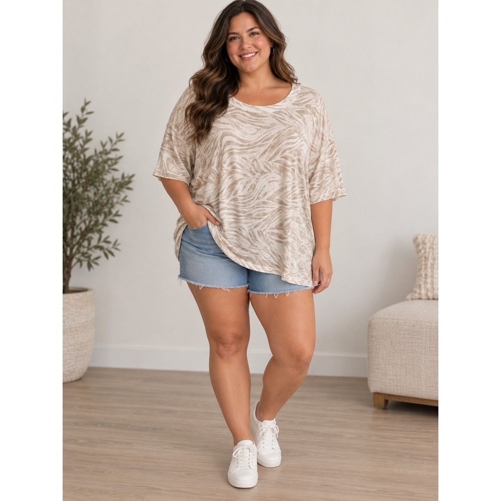 Aerie Oversized Boyfriend Tee XL Tan Zebra Print Relaxed Fit Cotton T-Shirt